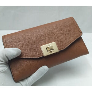 Michael Kors Brown Pebbled Leather Turnlock Credit Card ID Window Trifold Wallet